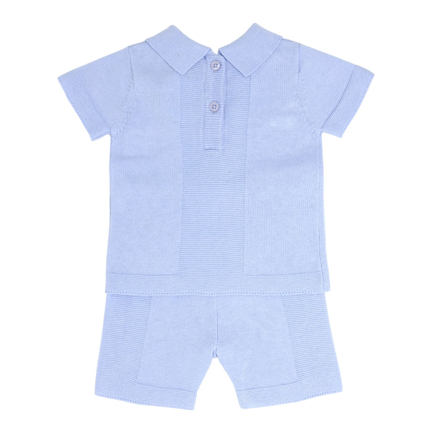 Boys Baby Blue Ribbed Fine Knitted 2 Piece Set