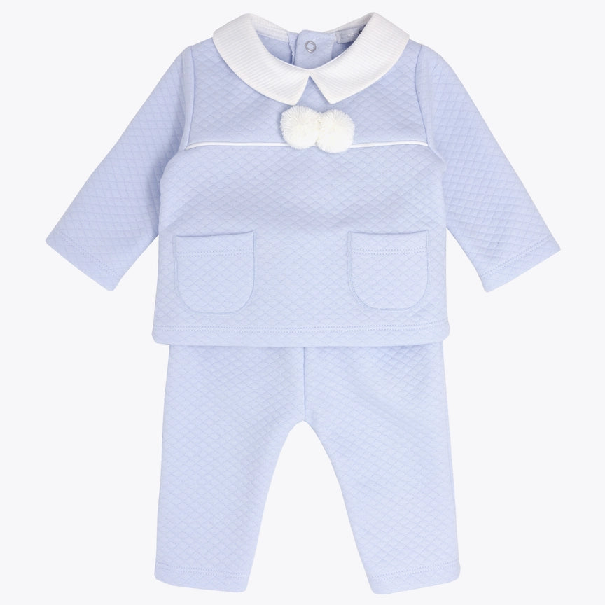 Blue Pom Pom Diamond Jacquard Two Piece Set