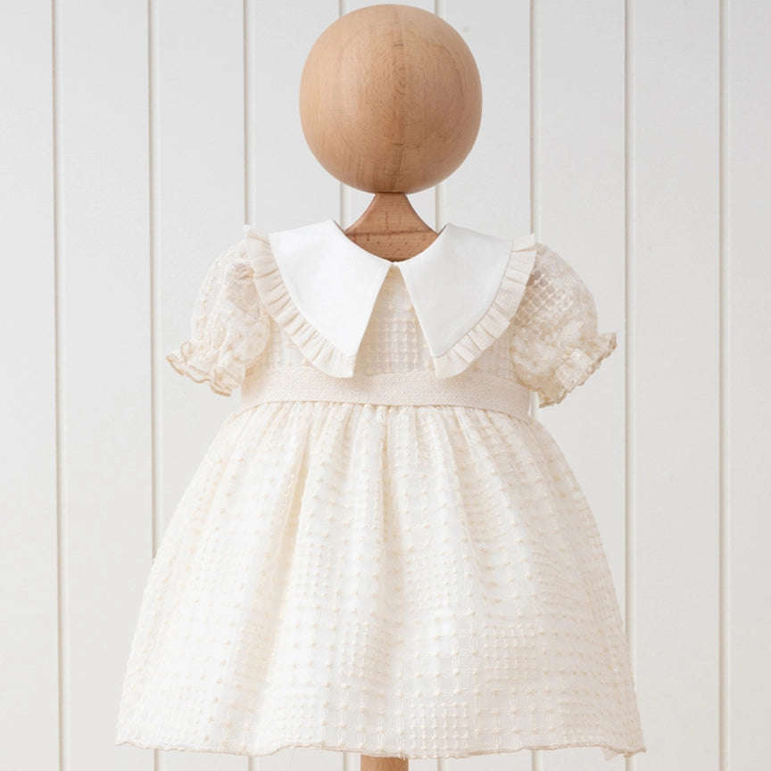 Girl Natural Cotton Half Puff Sleeve Fabric Dress