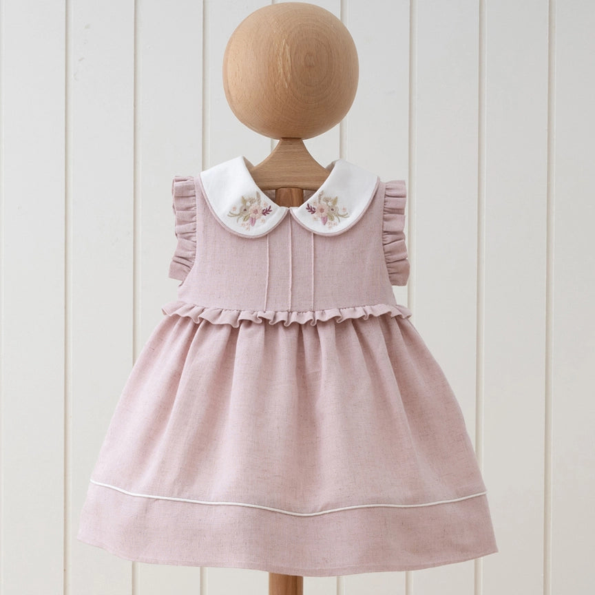 Girl Natural Linen Fabric Dress Pink