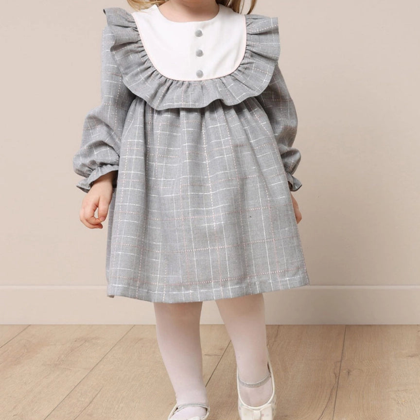 Elegant Grey Formal Gir Plaid Dress