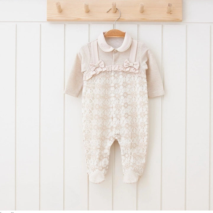 Girl Long Sleeve Embossed &Striped Fabric Elegant Overall