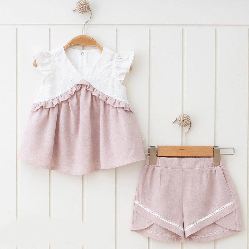 Natural Cotton Girl Stylish Short Scallop Fabric Set