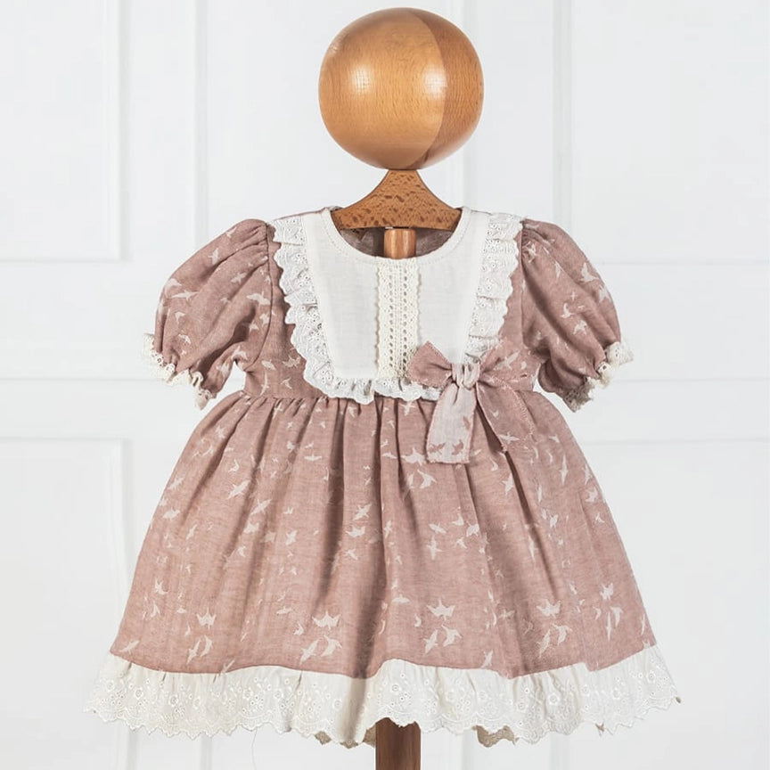 Cotton Classic Style Natural Bird Patterned Vintage Dress