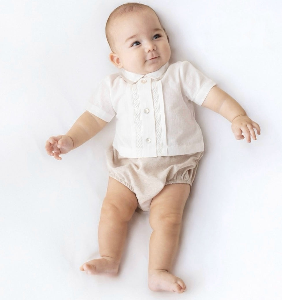 Elegant Baby Boy's Special Cotton&Linen Romper, Boy Outfit