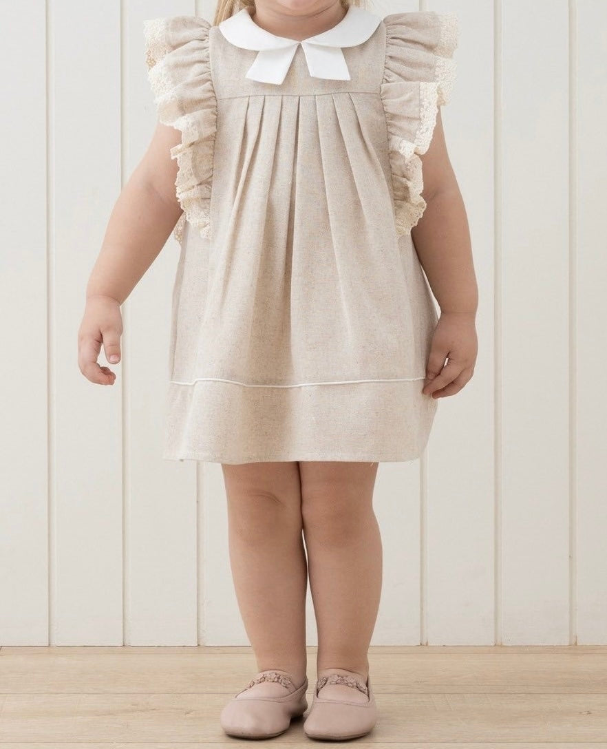 Girls Summer Dress Natural Lace Collar