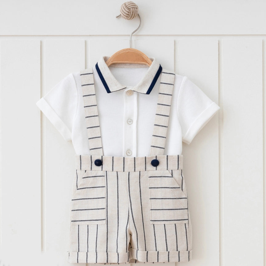 Boy Elegant Striped Salopet Short Set