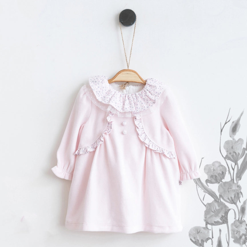 Pink Floral Princess Dress Made with Velvet Fabric
