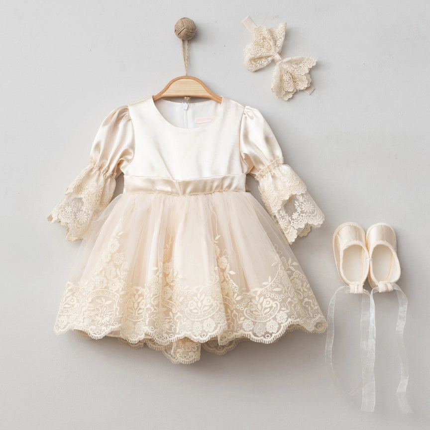 Dream Girl Special Day Lace Baptism Dress Set in 4 Pcs