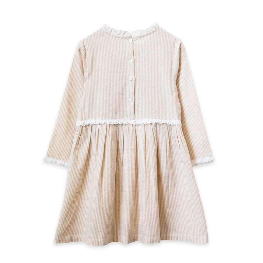 Girls Dress - Oatmeal Stripe