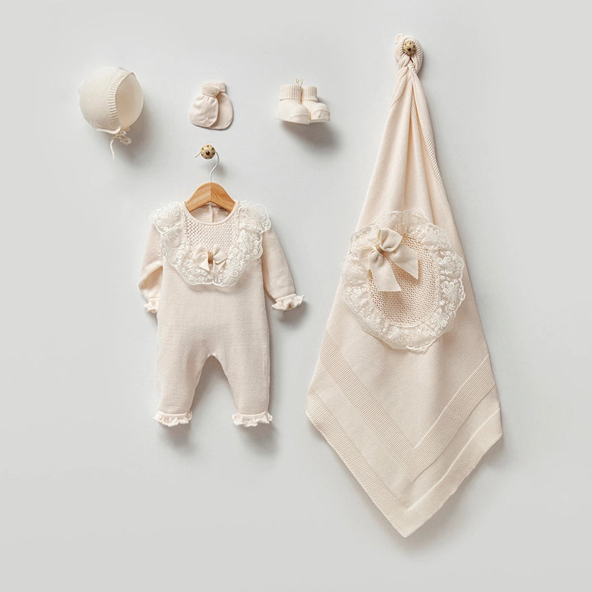 Organic Cotton 0-3M Newborn Princess Baby Knitwear 5 piece Set
